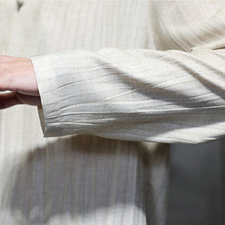 Buddha Stones Plain V-Neck Long Sleeve Men's Linen Shirt - image 20