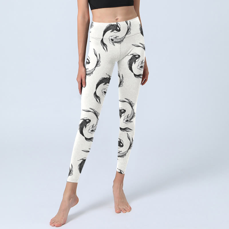 Buddha Stones YinYang Koi Fish Pattern Print Gym Leggings Women's Yoga Pants - image 5