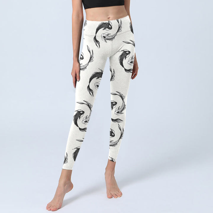 Buddha Stones YinYang Koi Fish Pattern Print Gym Leggings Women's Yoga Pants - image 5