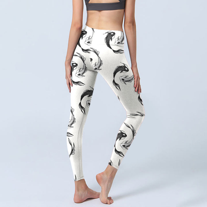 Buddha Stones YinYang Koi Fish Pattern Print Gym Leggings Women's Yoga Pants - image 4