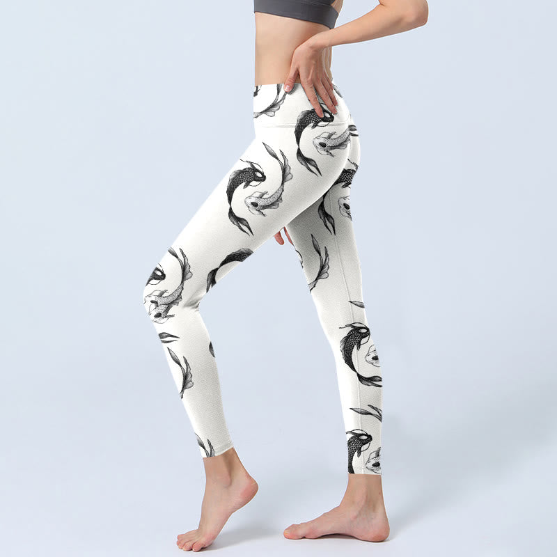 Buddha Stones YinYang Koi Fish Pattern Print Gym Leggings Women's Yoga Pants - image 2