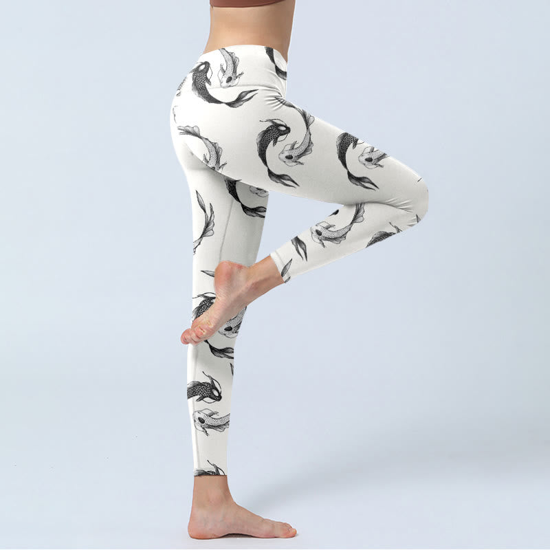 Buddha Stones YinYang Koi Fish Pattern Print Gym Leggings Women's Yoga Pants - image 5