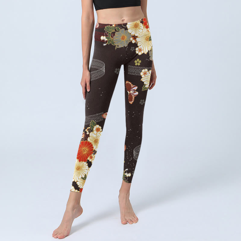 Buddha Stones Floral Butterfly Pattern Print Gym Leggings Women's Yoga Pants - image 6