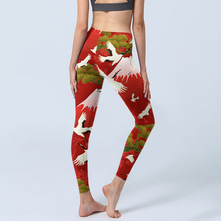 Buddha Stones Crane Mount Fuji Pine Tree Pattern Print Gym Leggings Women's Yoga Pants - image 3