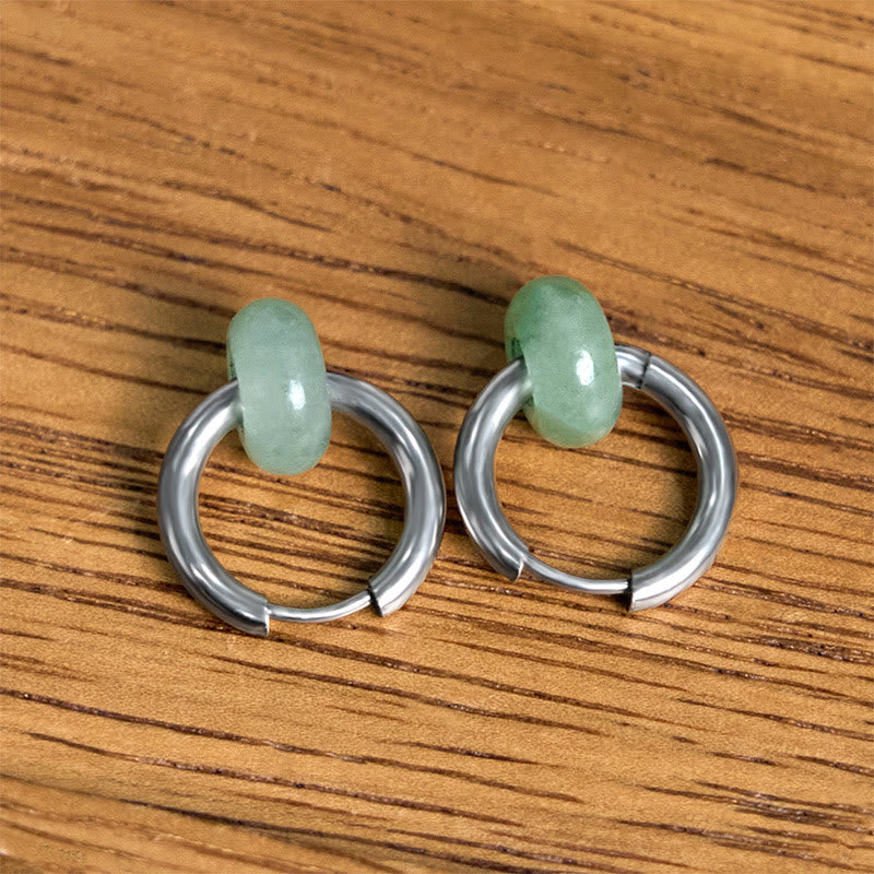 Buddha Stones "Sending Calm and Elegance"Titanium Steel Jade Earrings Includes Gift Message Card - image 1