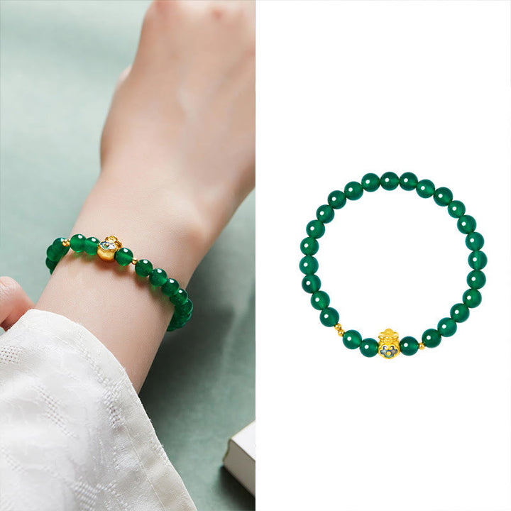 Buddha Stones 999 Sterling Silver Lucky Bag Green Chalcedony Calm Bracelet - image 9