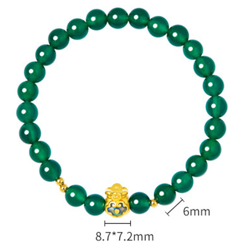 Buddha Stones 999 Sterling Silver Lucky Bag Green Chalcedony Calm Bracelet - image 11