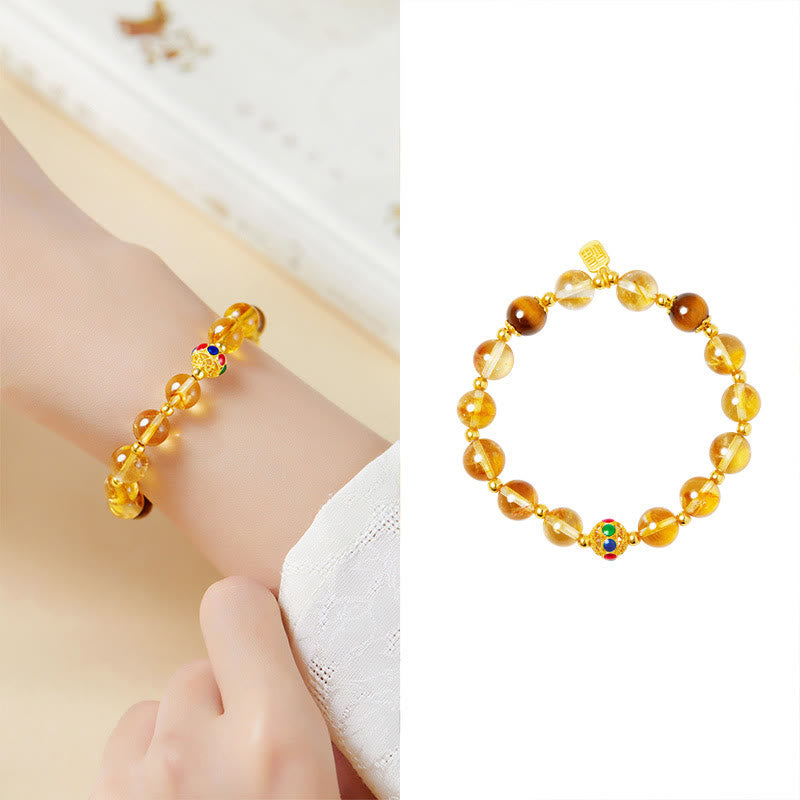 Buddha Stones 925 Sterling Silver Fu Character Citrine Tiger Eye Protection Bracelet - image 11