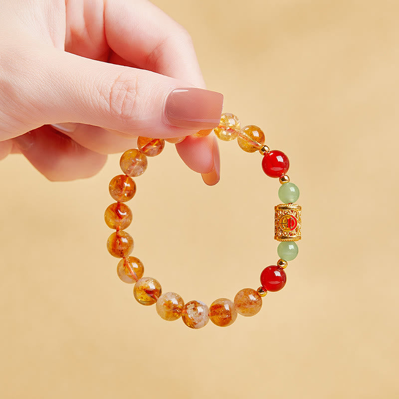 Buddha Stones 999 Sterling Silver Natural Citrine Red Agate Hetian Jade Beads Protection Bracelet - image 2