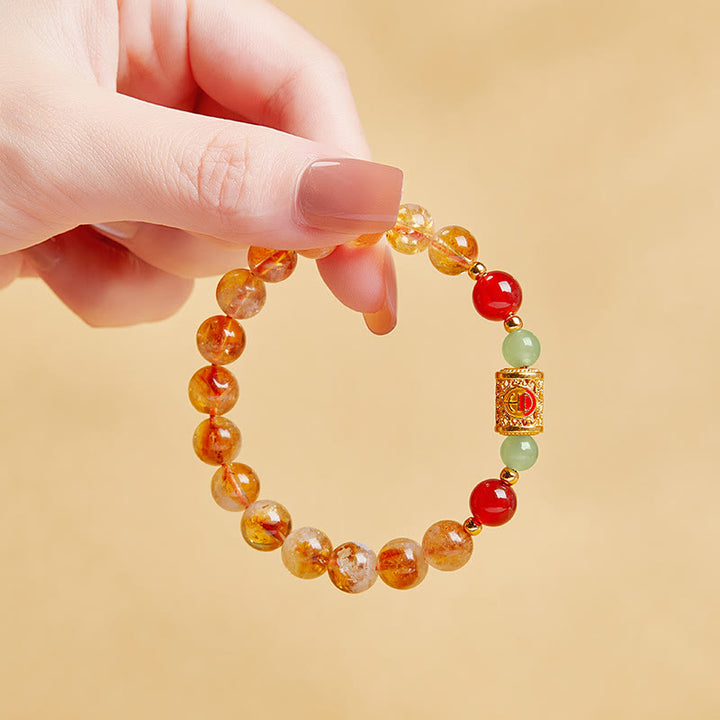 Buddha Stones 999 Sterling Silver Natural Citrine Red Agate Hetian Jade Beads Protection Bracelet - image 2