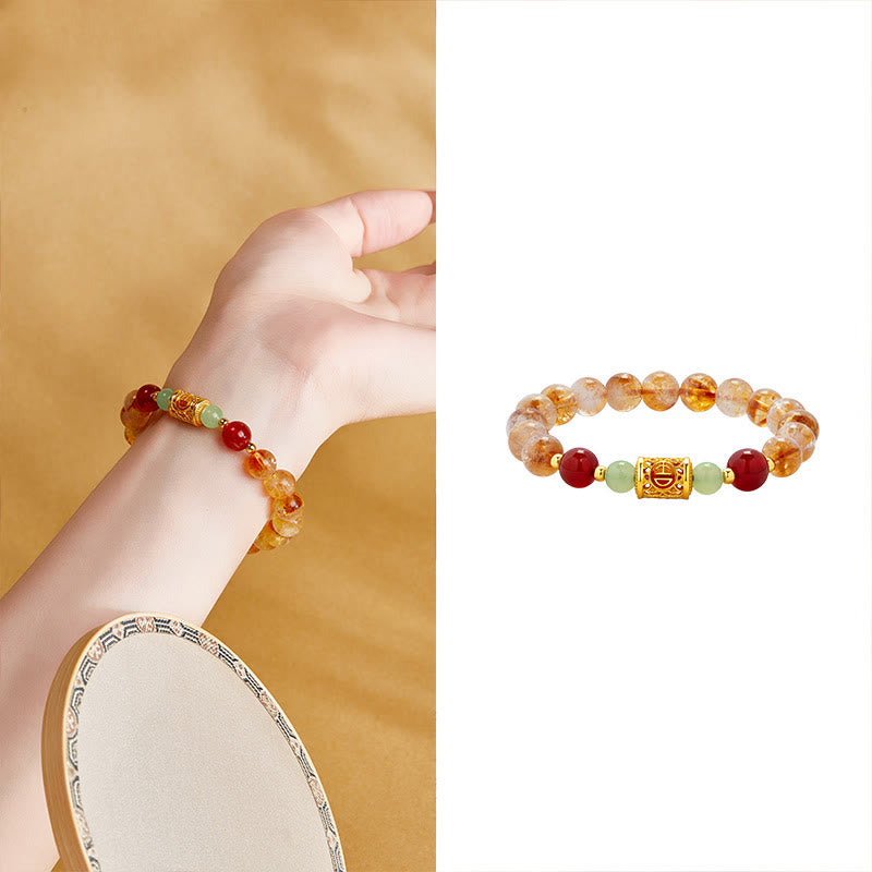 Buddha Stones 999 Sterling Silver Natural Citrine Red Agate Hetian Jade Beads Protection Bracelet - image 8