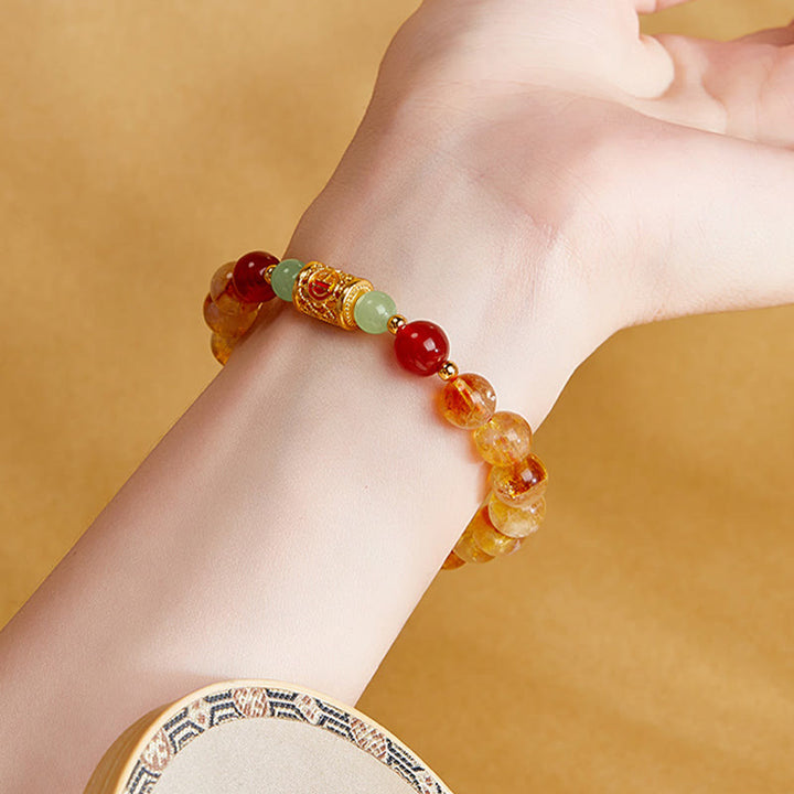 Buddha Stones 999 Sterling Silver Natural Citrine Red Agate Hetian Jade Beads Protection Bracelet - image 7
