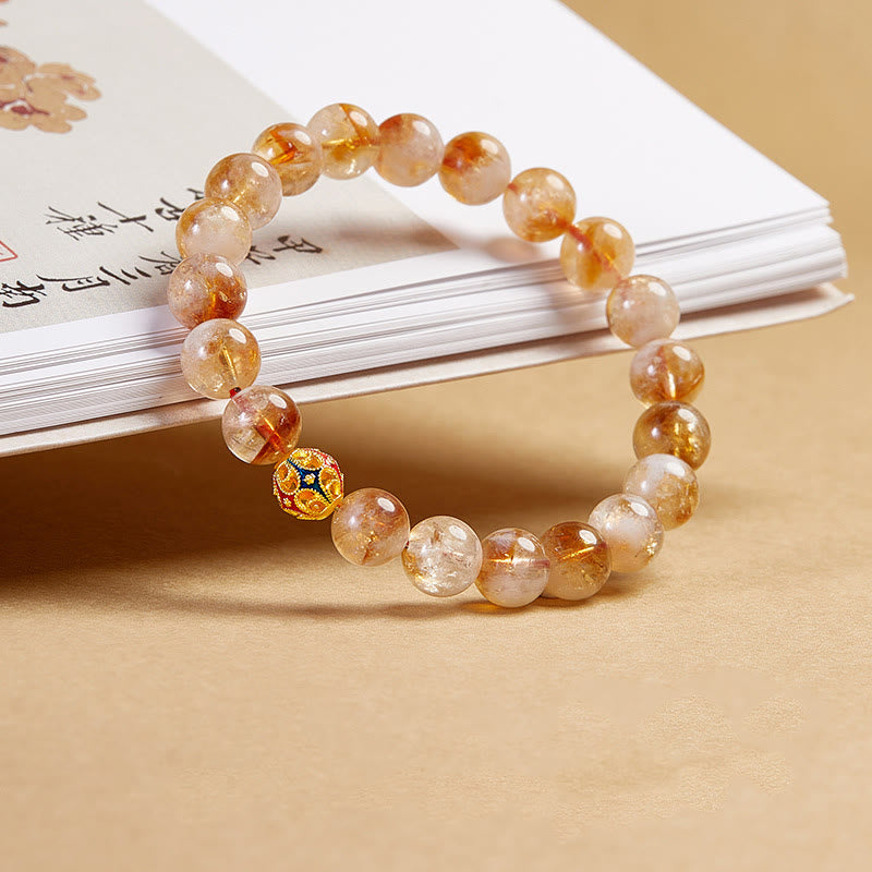 Buddha Stones 999 Sterling Silver Natural Citrine Flower Balls Beads Protection Bracelet - image 1
