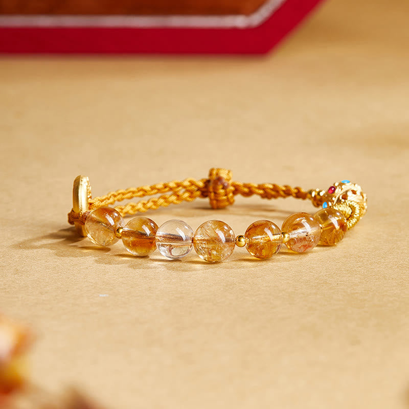 Buddha Stones 925 Sterling Silver Natural Citrine White Crystal Peace Buckle Meaning Fu Character Protection Braided String Bracelet - image 1