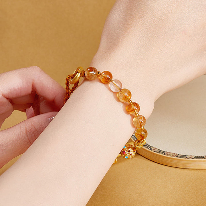 Buddha Stones 925 Sterling Silver Natural Citrine White Crystal Peace Buckle Meaning Fu Character Protection Braided String Bracelet - image 10
