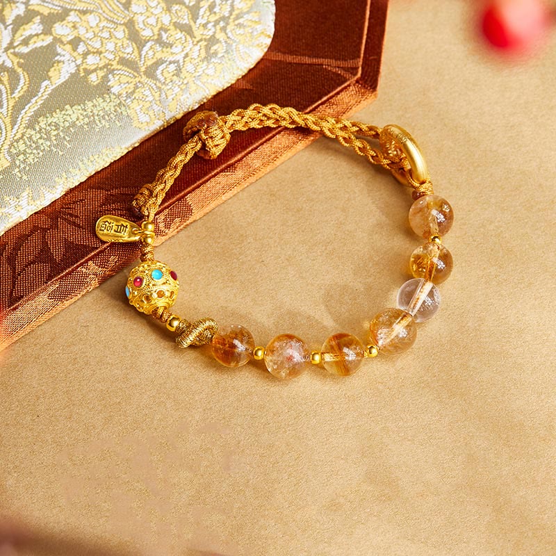Buddha Stones 925 Sterling Silver Natural Citrine White Crystal Peace Buckle Meaning Fu Character Protection Braided String Bracelet - image 2