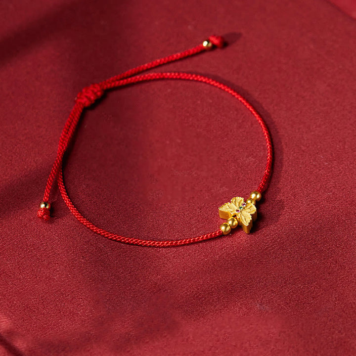 Buddha Stones 999 Sterling Silver Butterfly Red String Strength Bracelet