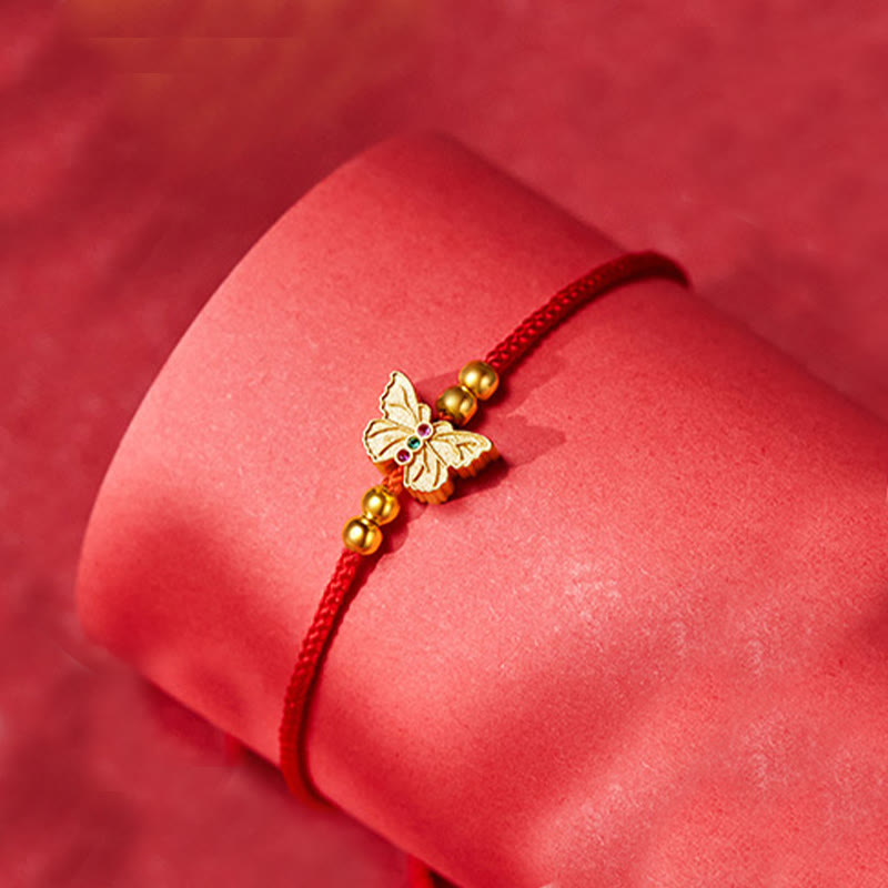 Buddha Stones 999 Sterling Silver Butterfly Red String Strength Bracelet - image 4