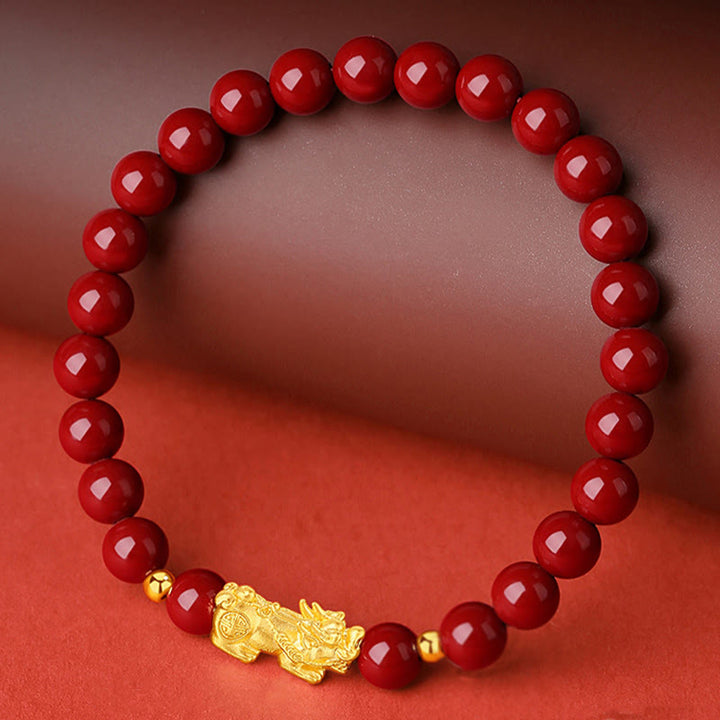 Buddha Stones 999 Gold 5D Hard Gold Cinnabar PiXiu Calm Bracelet - image 2