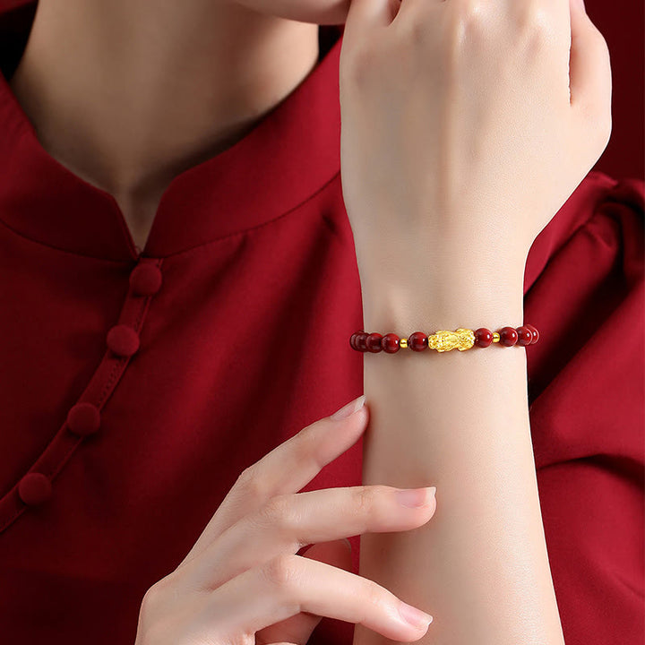 Buddha Stones 999 Gold 5D Hard Gold Cinnabar PiXiu Calm Bracelet - image 8