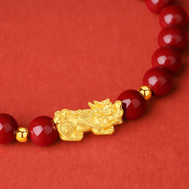 Buddha Stones 999 Gold 5D Hard Gold Cinnabar PiXiu Calm Bracelet - image 3
