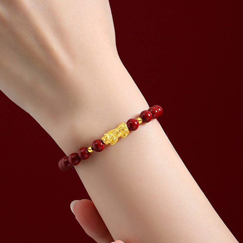 Buddha Stones 999 Gold 5D Hard Gold Cinnabar PiXiu Calm Bracelet - image 7
