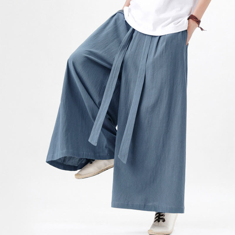 Buddha Stones Spring Casual Sports Drawstring Design Men's Cotton Linen Wide Leg Pants With Pockets - SlateGray - US/UK/AU46，EU56 (5XL) - image 0