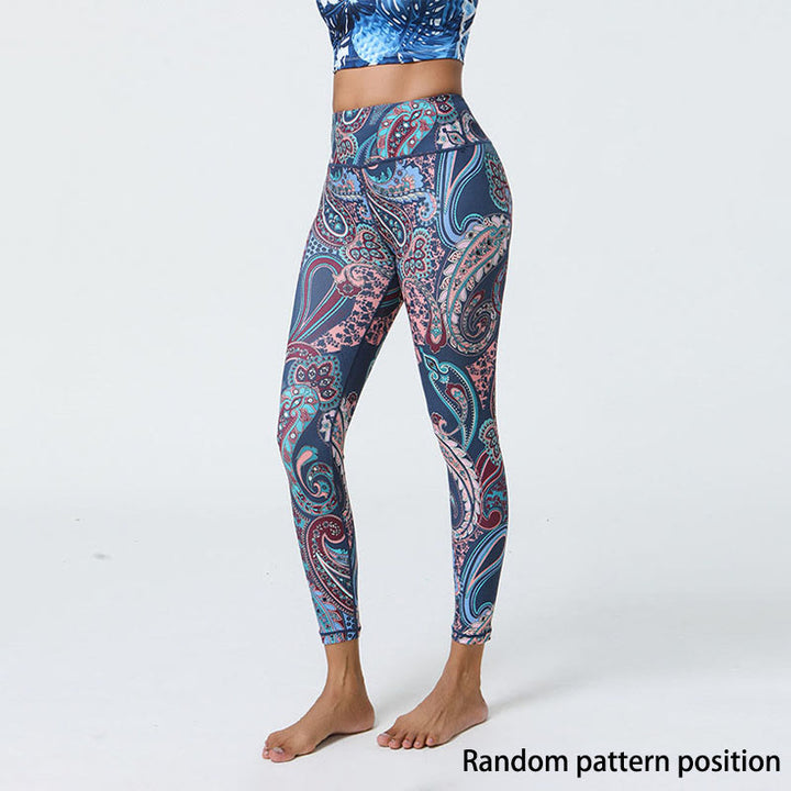 Buddha Stones Flowers Feathers Sun Moon Print Sports Fitness Yoga High Waist Leggings Women's Pants - image 1