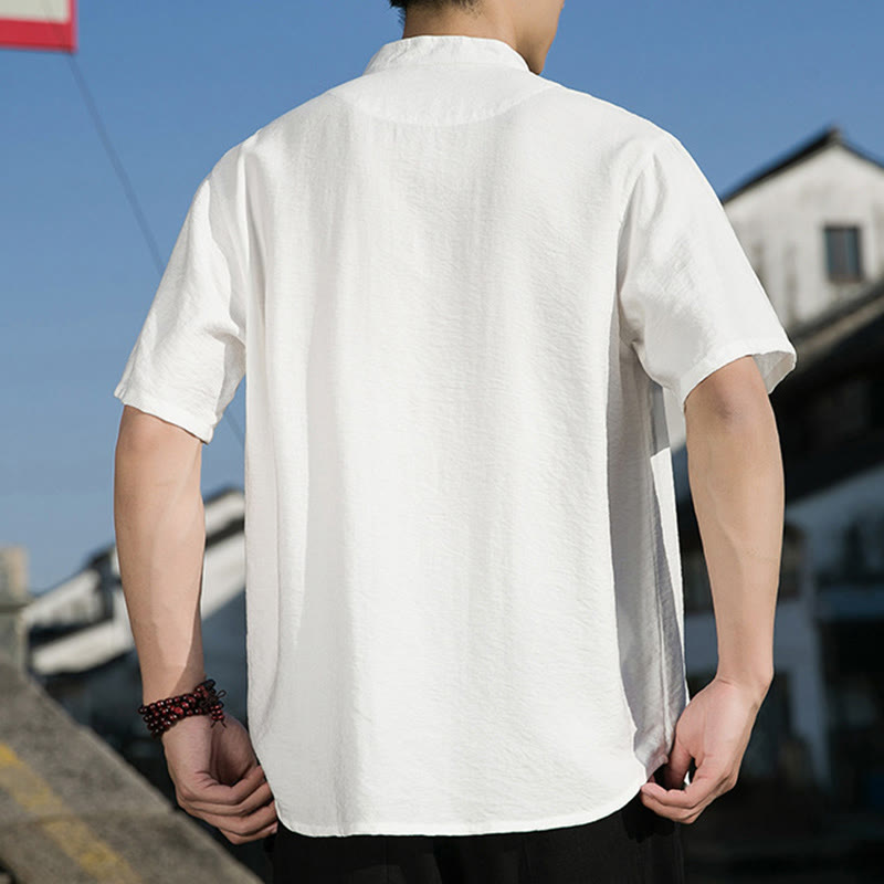 Buddha Stones Summer Solid Color Front Button Design Men's Half Sleeve Cotton Shirt - image 8