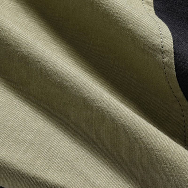Buddha Stones Spring Color Contrast Chinese Frog-Button Design Men's Half Sleeve Cotton Linen Shirt - image 10