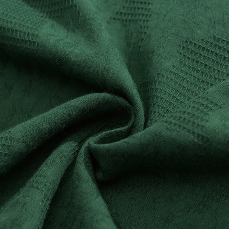 Buddha Stones Retro Pure Color Frog-Button Design Jacquard Flower Pattern Men's Short Sleeve Cotton Linen Shirt - image 11