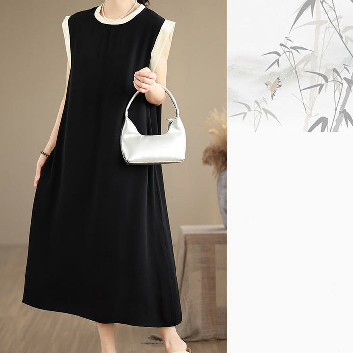 Buddha Stones Pure Color Slit Design Sleeveless Cotton Midi Dress With Pockets - image 5