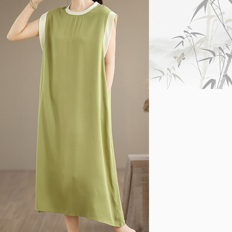 Buddha Stones Pure Color Slit Design Sleeveless Cotton Midi Dress With Pockets - image 17