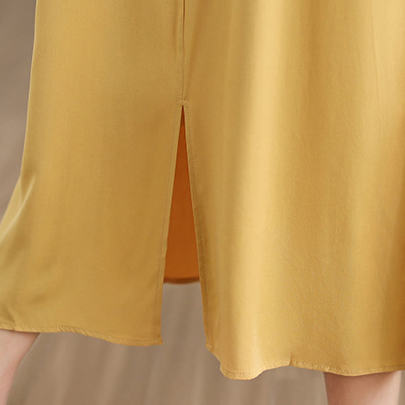 Buddha Stones Pure Color Slit Design Sleeveless Cotton Midi Dress With Pockets - image 34