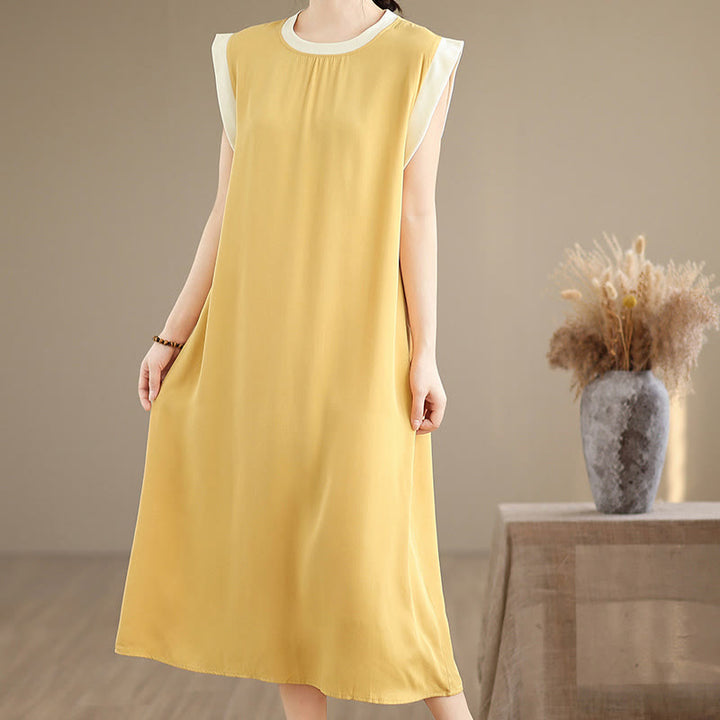 Buddha Stones Pure Color Slit Design Sleeveless Cotton Midi Dress With Pockets - image 29