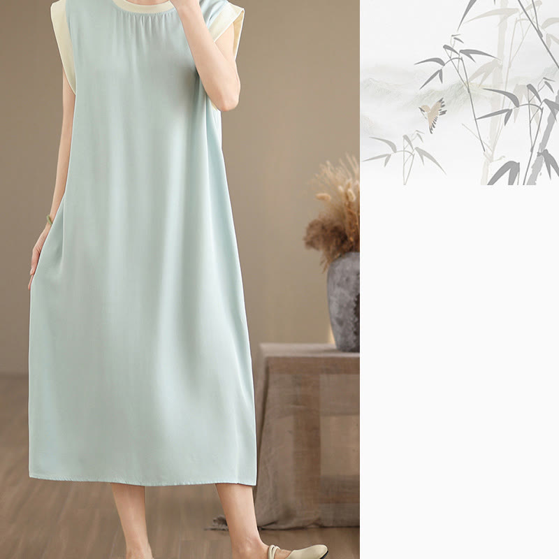 Buddha Stones Pure Color Slit Design Sleeveless Cotton Midi Dress With Pockets - image 26