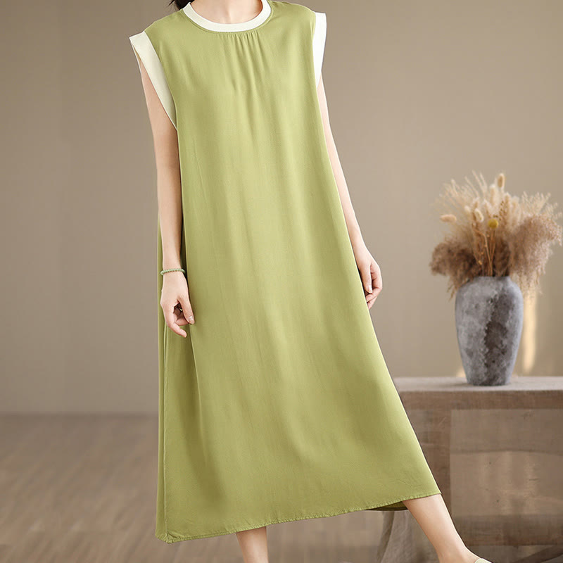 Buddha Stones Pure Color Slit Design Sleeveless Cotton Midi Dress With Pockets - image 13