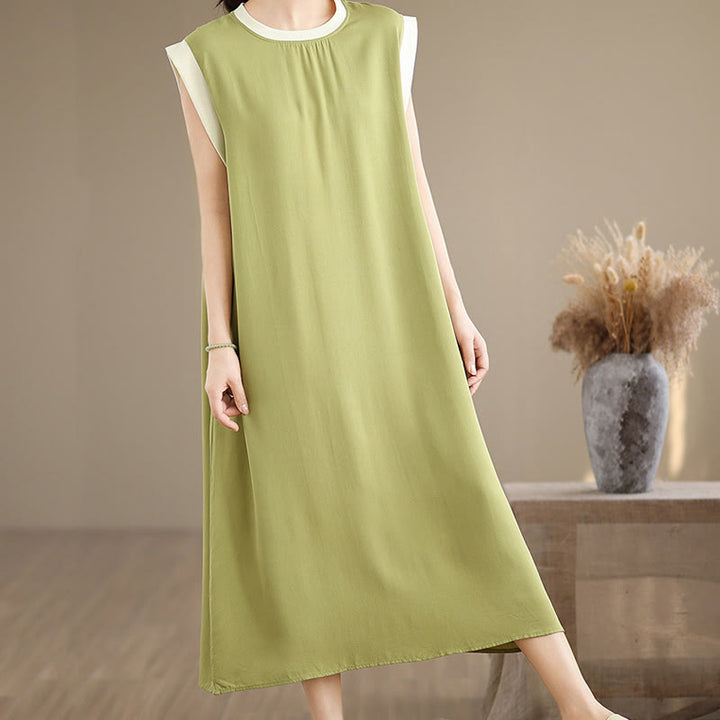 Buddha Stones Pure Color Slit Design Sleeveless Cotton Midi Dress With Pockets - image 13