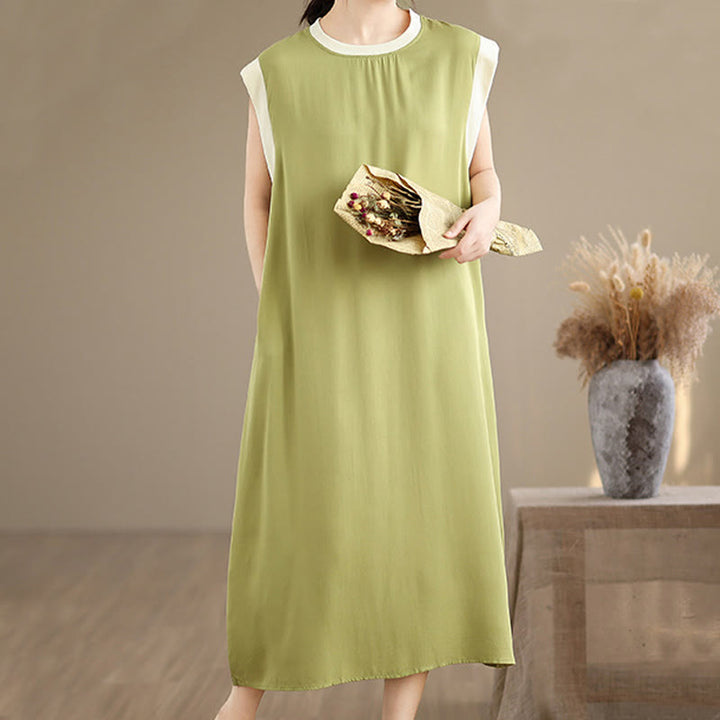 Buddha Stones Pure Color Slit Design Sleeveless Cotton Midi Dress With Pockets - image 12