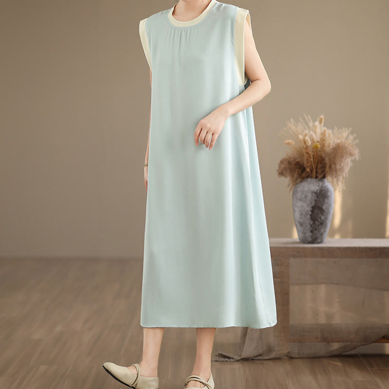 Buddha Stones Pure Color Slit Design Sleeveless Cotton Midi Dress With Pockets - image 21