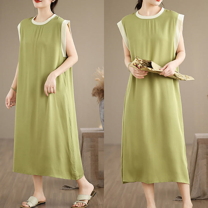 Buddha Stones Pure Color Slit Design Sleeveless Cotton Midi Dress With Pockets - image 15