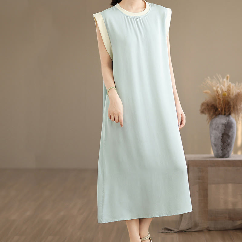 Buddha Stones Pure Color Slit Design Sleeveless Cotton Midi Dress With Pockets - image 23