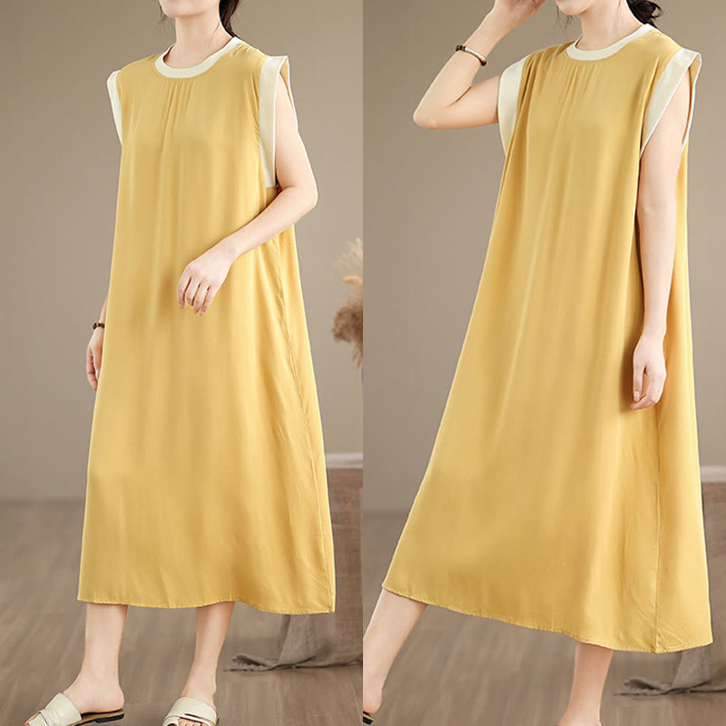 Buddha Stones Pure Color Slit Design Sleeveless Cotton Midi Dress With Pockets - image 30