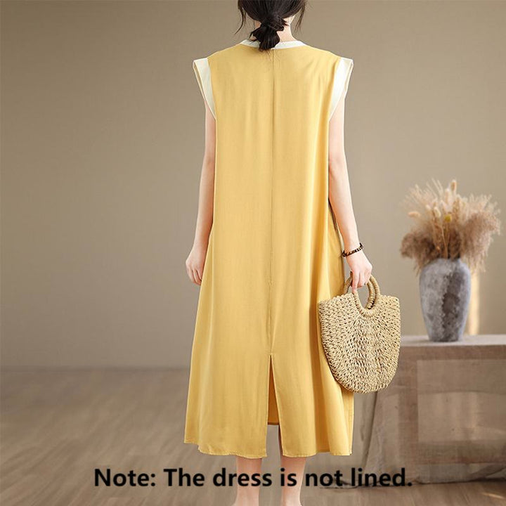 Buddha Stones Pure Color Slit Design Sleeveless Cotton Midi Dress With Pockets - image 28