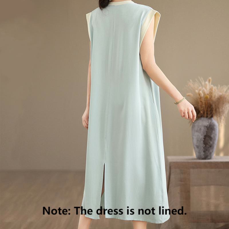 Buddha Stones Pure Color Slit Design Sleeveless Cotton Midi Dress With Pockets - image 20