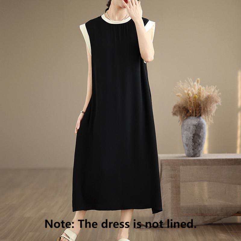 Buddha Stones Pure Color Slit Design Sleeveless Cotton Midi Dress With Pockets - image 1