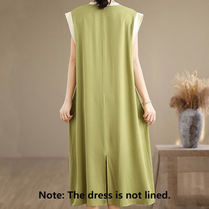 Buddha Stones Pure Color Slit Design Sleeveless Cotton Midi Dress With Pockets - image 8