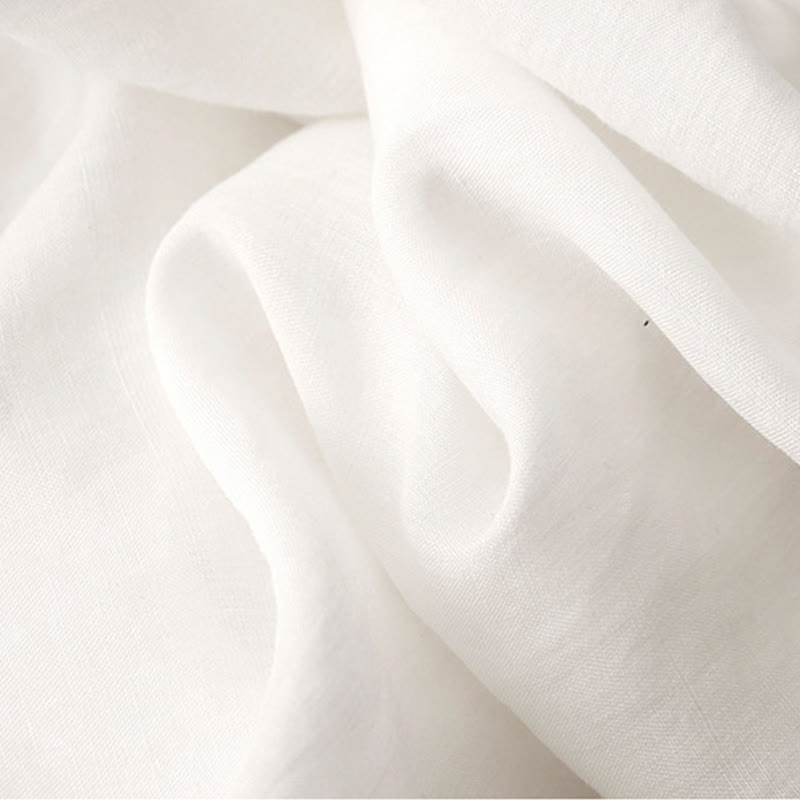 Buddha Stones Commute Embroidery Pleated Button Drawstring Design Cotton Linen Ruffled Short Sleeve Midi Dress - image 6