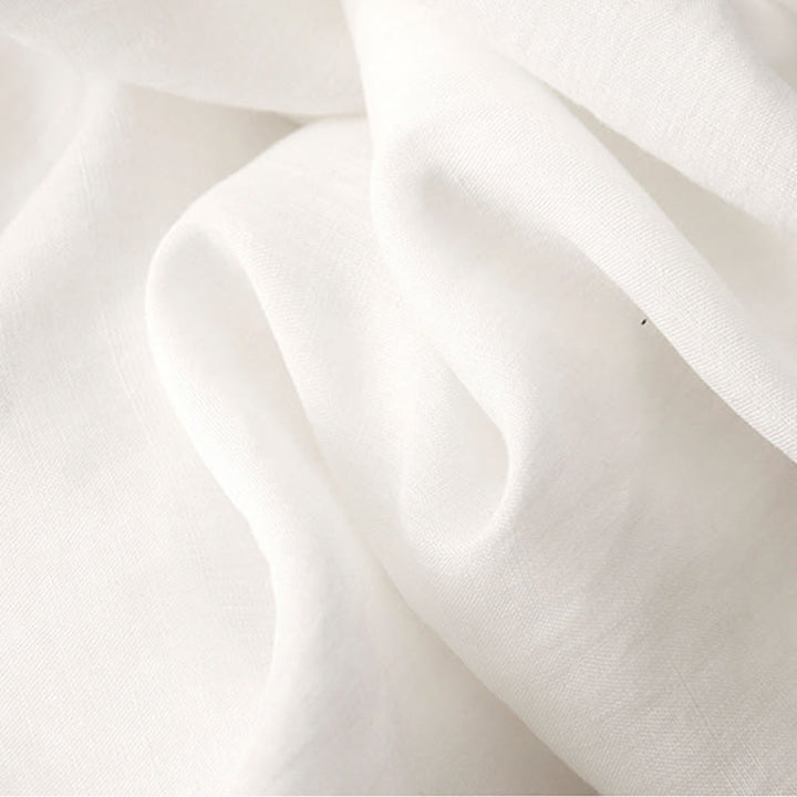 Buddha Stones Commute Embroidery Pleated Button Drawstring Design Cotton Linen Ruffled Short Sleeve Midi Dress - image 6