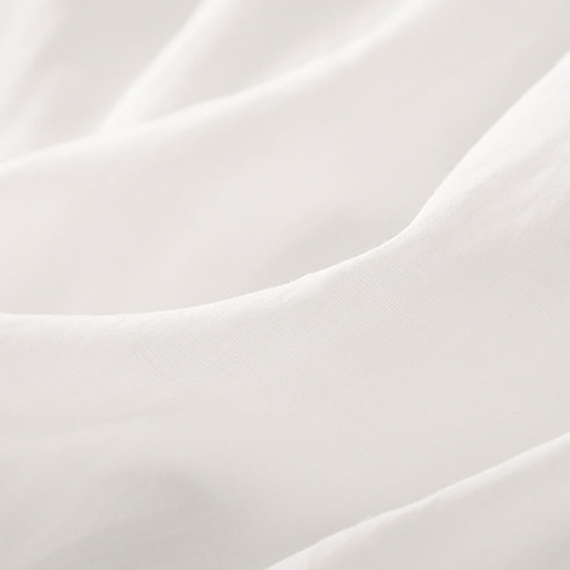 Buddha Stones Commute Embroidery Pleated Button Drawstring Design Cotton Linen Ruffled Short Sleeve Midi Dress - image 8